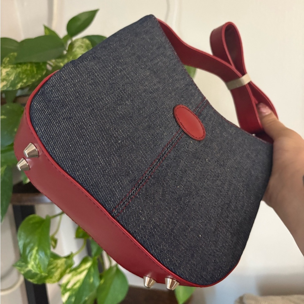 NWT Stylish Denim and Red Women's Bag - Picture 3 of 9